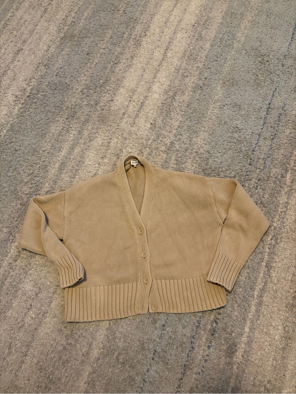 KULE The Cotton Raffa Cardigan Sweater Medium Beige Tan Heavyweight Knit V-Neck